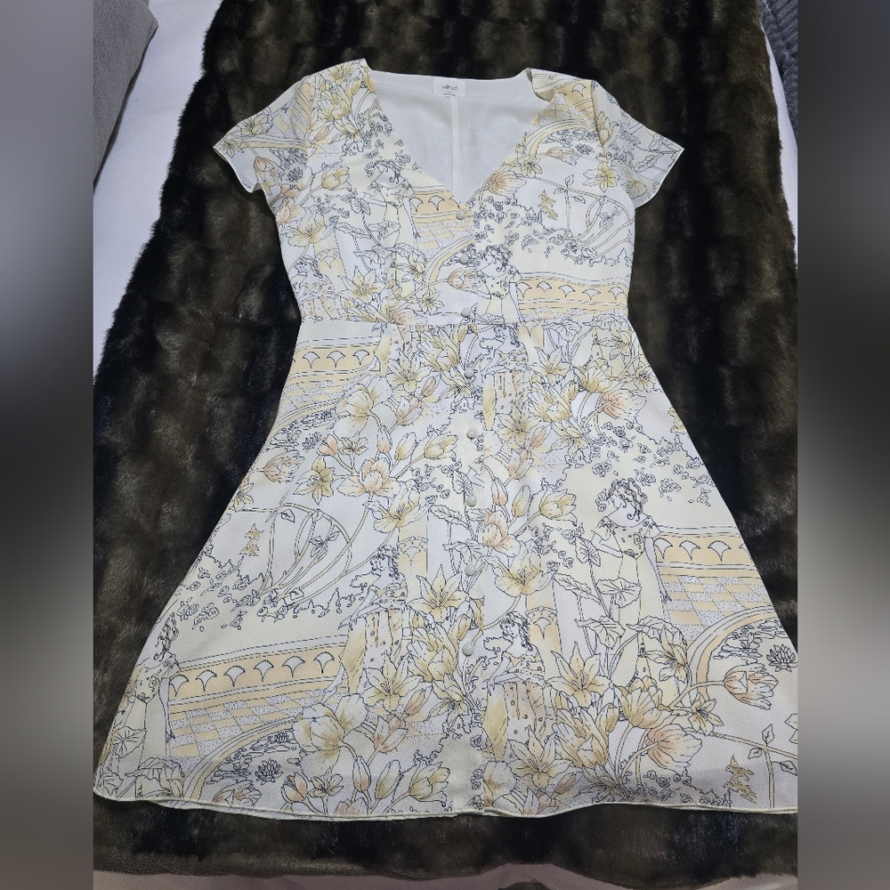 Aritiza Wilfred Nazaire Antique Pattern Yellow White and Black Dress Size 4
